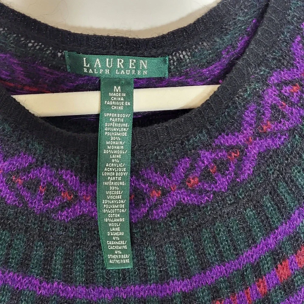 Lauren Ralph Lauren Womens Fair Isle Yoke Peplum Sweater Black Purple Green M
